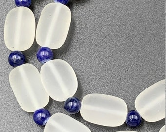 Rock Crystal, Sodalite Bead Necklace with 14K White Gold Clasp