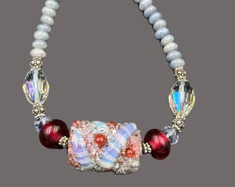 Art Glass Beads Sterling Silver Necklace