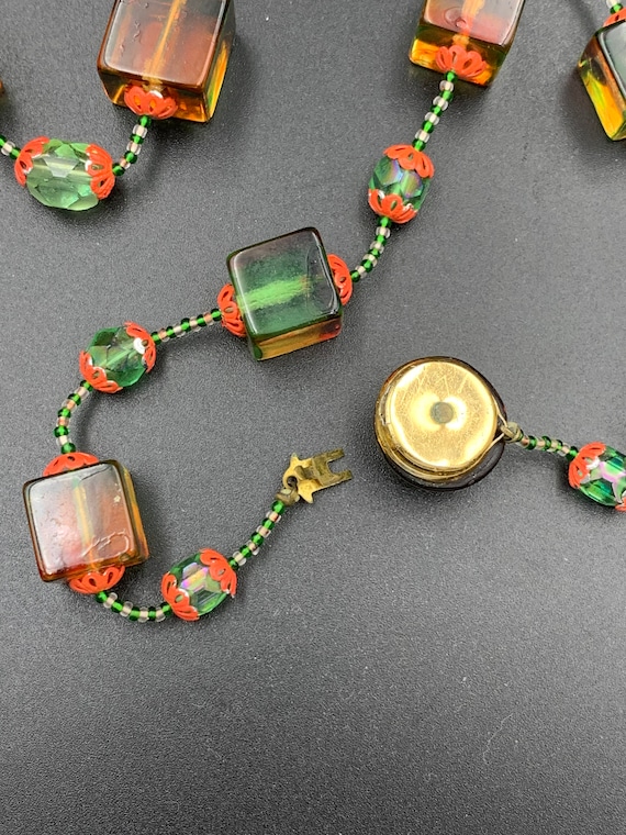 Vintage Lucite Orange Green Cube Beads Necklace - image 6