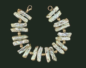 14k Yellow Gold Light Green Pearl Bracelet