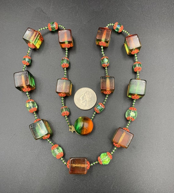 Vintage Lucite Orange Green Cube Beads Necklace - image 7