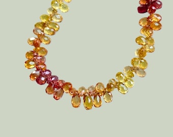 Yellow Orange Sapphire Faceted 4mm Briolette Beads 8.5" Strand