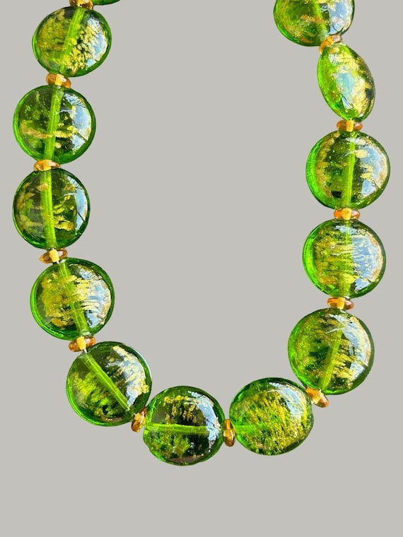 Vintage Venetian Green Glass Bead Necklace