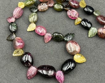 Tourmaline Beads and Carved Leaves Necklace