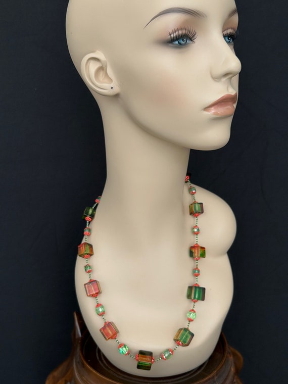 Vintage Lucite Orange Green Cube Beads Necklace - image 9