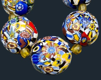 Vintage Venetian Millefiori Glass Beads Necklace 32" Long