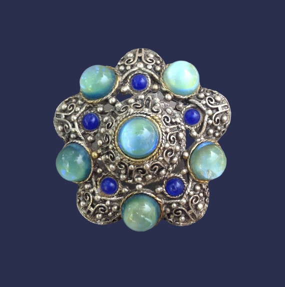 Large Vintage Green Blue Color Change Brooch