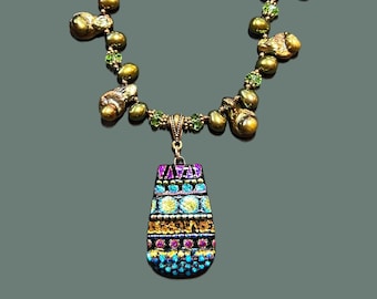 Dichroic Glass Pearl Pendant Necklace