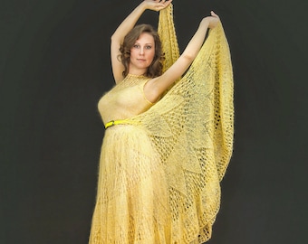 CROCHET FASHION TRENDS - yellow knitted dress of mohair-silk yarn