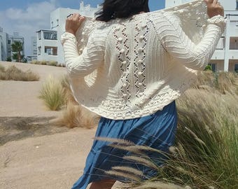 White exclusive hand knit jacket ,knitting women's cotton jacket, Boho cardigan