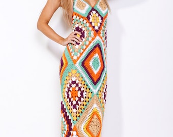 Exclusive crochet maxi dress  - firework colors - made to order