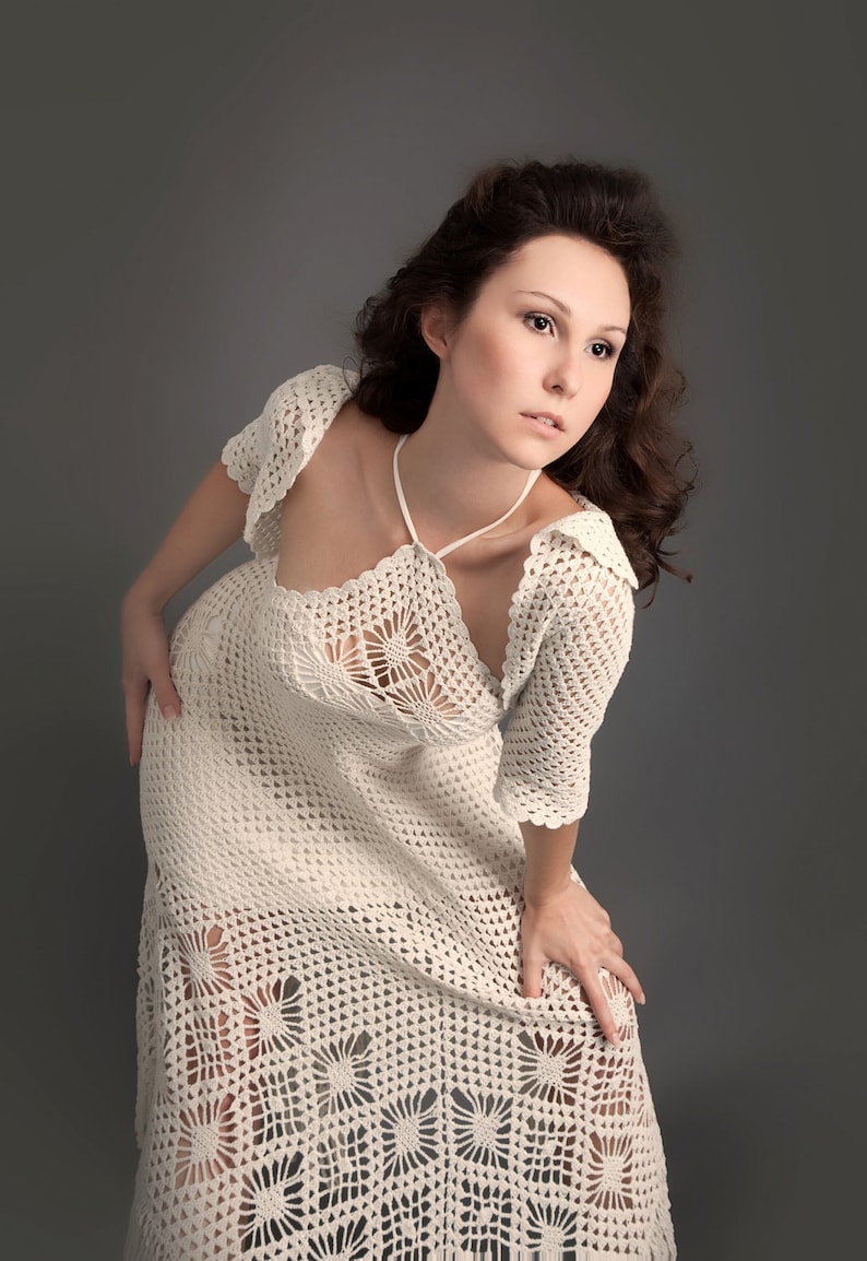 White exclusive crochet dress with crochet bolero top image 1