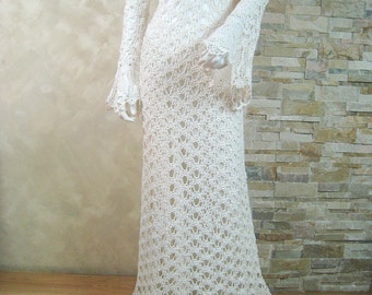 Exclusive ivory crochet wedding dress, handmade crochet bride dress, lace bridal dress - the finished product in a single original