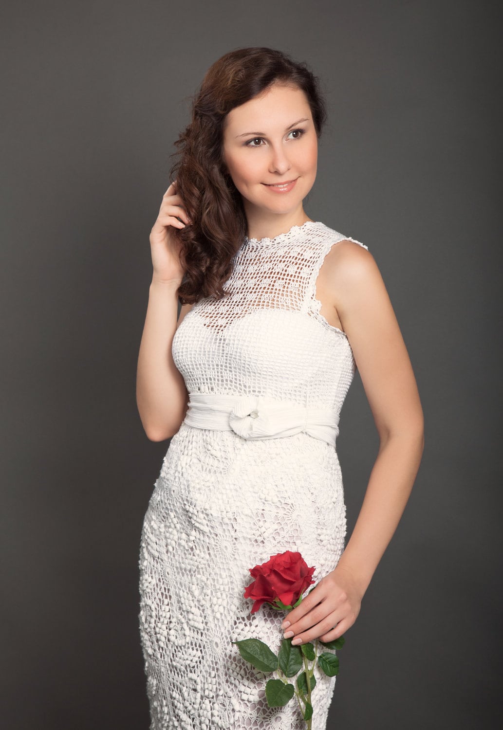 Women'S Crochet Lace Formal Dress Solid Color Long Sleeve Party Wedding Dress Bridesmaid Long Dress
