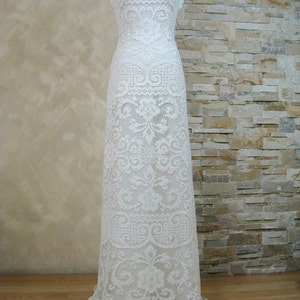 Exclusive ivory lace wedding dress, bridal dress made from vintage knotted filet lace, boho wedding dress, beach lace wedding dress