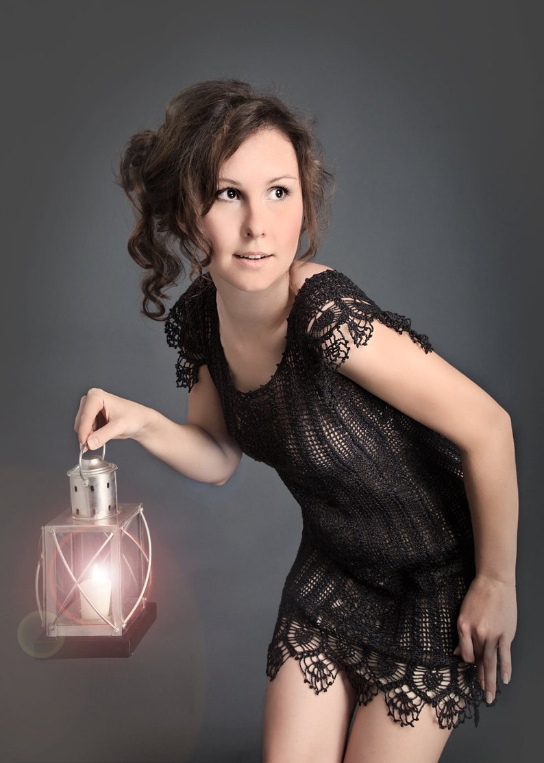 Black Metallized Exclusive Crochet Dress Etsy