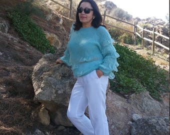 Knitting Sweater blue Sweater women's Tiffany's  sweater chunky oversized chunky sweater alpaca/silk