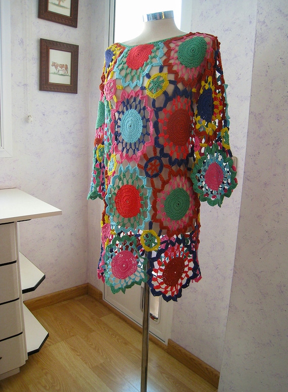 white christmas dresses Colourful Striped Knitted/Crochet Dress – Festigal main image 1