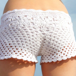 Pattern crochet white beach shorts and shorts color of summer, pattern beach shorts, womens summer shorts pattern pattern PDF image 3