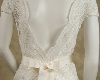 SALE.Exclusive white lace wedding two-piece suit (top&skirt)  made from vintage knotted filet lace, boho wedding dress