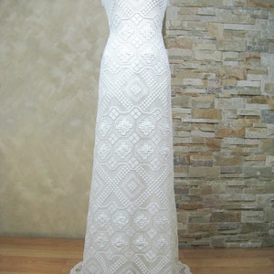 Exclusive white lace wedding dress, wedding dress made from vintage knotted filet lace, boho wedding dress