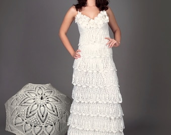 Exclusive crochet wedding dress with ruffles - the finished product in a single original