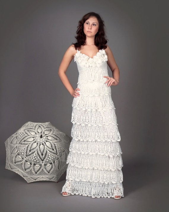 exclusive Crochet Wedding Dress with Ruffles - The Finished Product in A Single Original