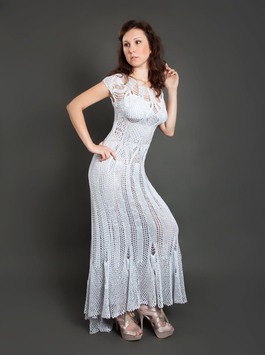 grey crochet dress Grey Crochet Flower Collared Knit Mini Dress self-portrait-US