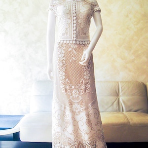 Lace wedding dress, bridal dress made from original Nottingham two tone lace, boho wedding dress, bridal gown