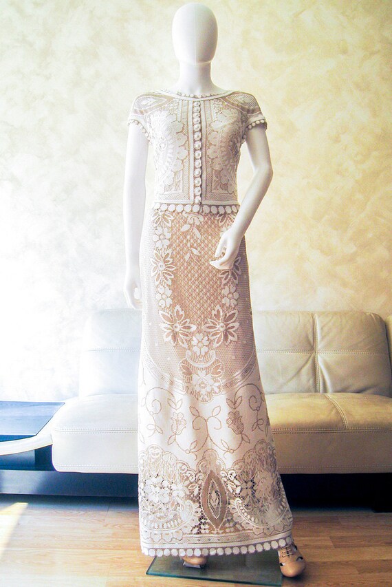 Lace Wedding Dress, Bridal Dress Made From Original Nottingham Two Tone Lace,  Boho Wedding Dress, Bridal Gown - Etsy Israel