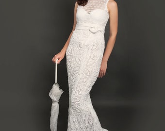 Exclusive long crochet wedding dress - the finished product in a single original