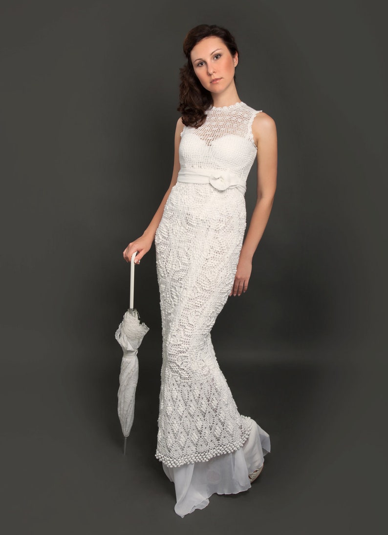 Exclusive long crochet wedding dress the finished product in a single original image 1