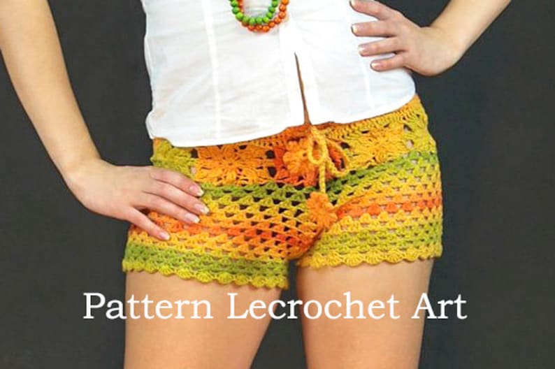 Crochet pattern womens shorts, pattern beach shorts - color of summer - pattern PDF image 1