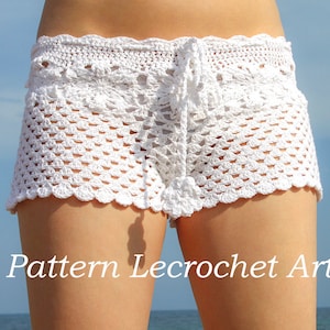 Pattern crochet white beach shorts and shorts color of summer, pattern beach shorts, womens summer shorts pattern pattern PDF image 2