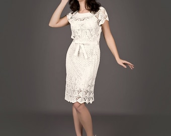 CROCHET FASHION TRENDS - white exclusive crochet dress in retro style - the finished product in a single original