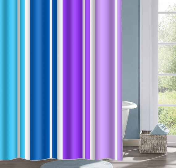 Blue And Purple Stripe Shower Curtain Striped Bath Curtain Etsy