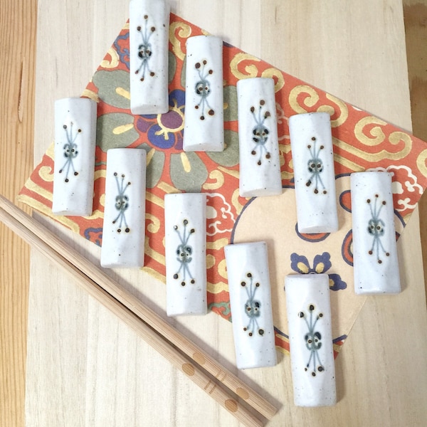 Set of 10 Chopsticks Rest Of Suigetsu-yaki Ware, Hashi-oki, Knife Rest,