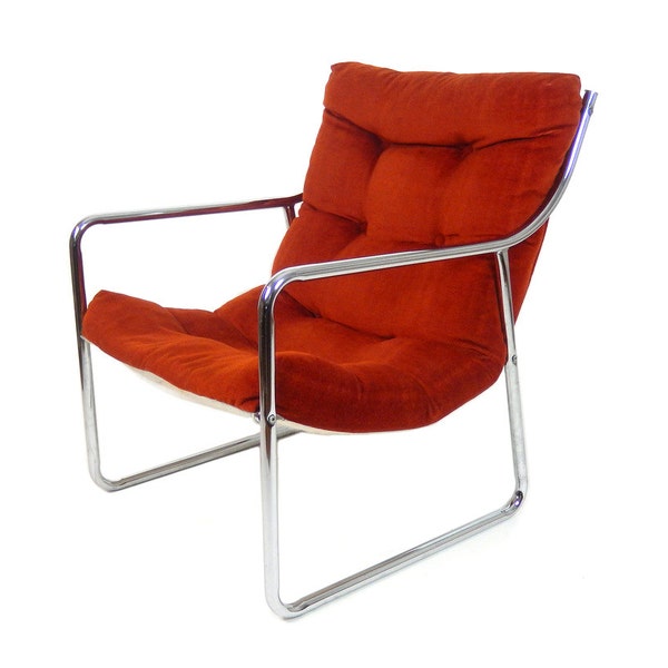 Mid Century Modern Lounge Chair Chrome Lounge Chair Red Scoop Chair Red Chrome Armchair Bent Chrome Chair Mid Century Modern Furniture
