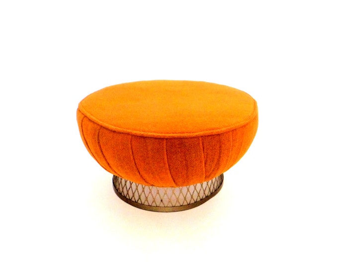 Retro Orange Ottoman Round Foot Rest Upholstered Ottoman Etsy