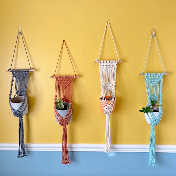 Handmade macrame wall planter, boho style interior plant hanger