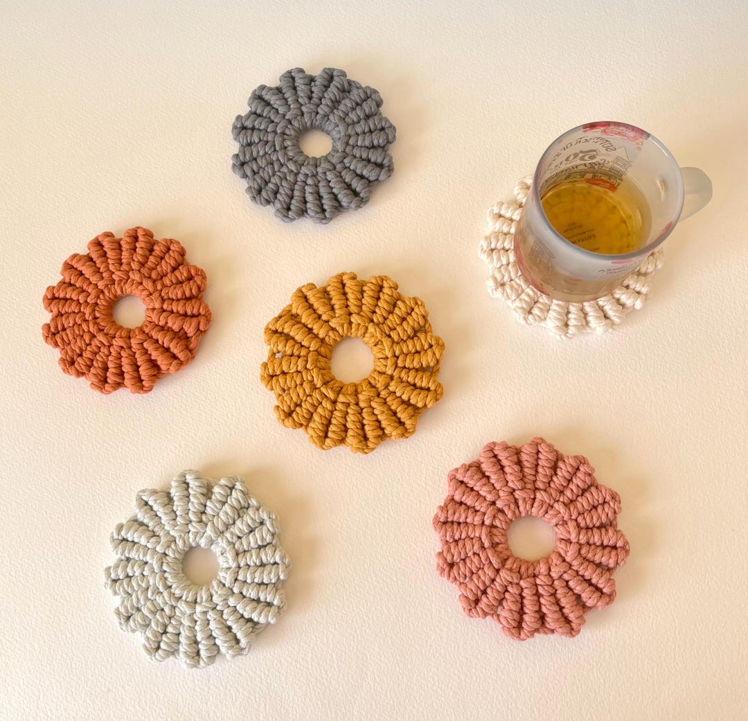 Macrame Pattern Flower Coaster Handmade Macrame Flower Coaster, Houseplant Mat, Homeware Accessory - Etsy
