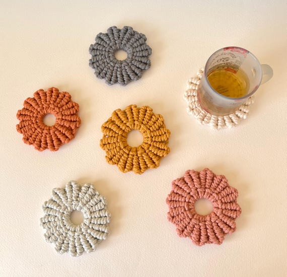 Handmade macrame flower coaster, houseplant mat, homeware accessory