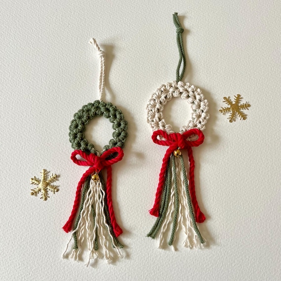 Handmade mini macramé wreath decoration, Christmas tree ornament, festive wall ornament