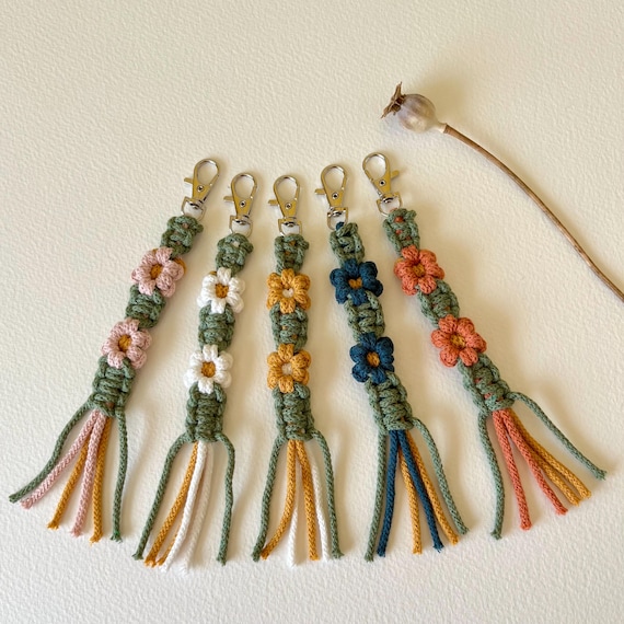 Macrame flower keychain, bag charm, key accessory