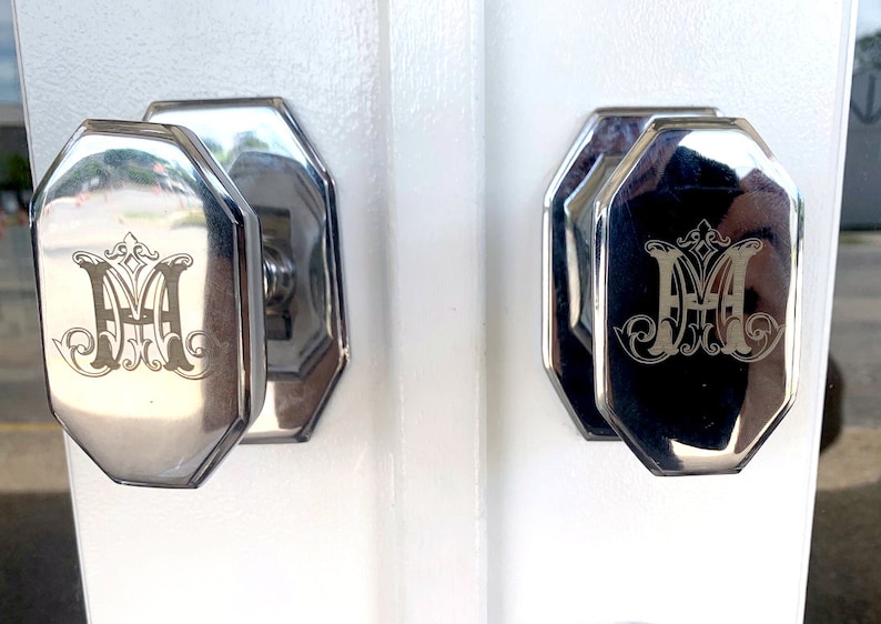 Art Deco Delf Door Knob Custom Engraved Polished Brass Perfect for