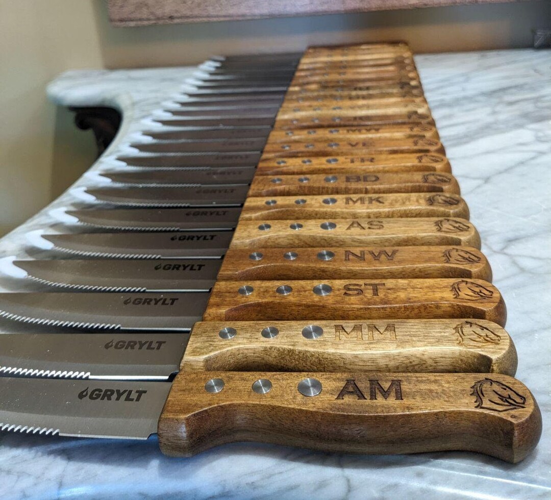 Custom Engraved Jumbo Steak Knives Set of 4 Men Chefs Steak Enthusiasts
