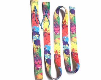 Paint Splash cinch ,  colored cinch strap, horse tack, patterned cinch, tie dye cinch, latigo strap, EXTRA strong 4 ply off stitched off