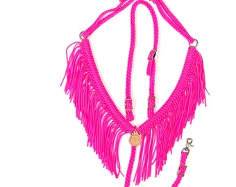 Fringe breast collar, headstall, horse tack set, horse, pink horse tack, paracord tack, breast collar