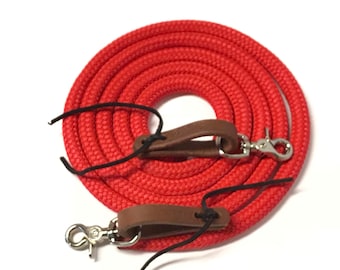 Red Yacht rope reins 5/8", horse tack, yacht rope reins, rope reins, water loops, endurance reins, trail riding