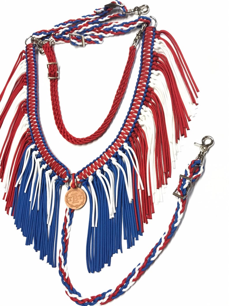Horse Tack Patriotic Fringe Breast Collar Red White and Blue Etsy